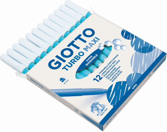 Giotto Turbo Maxi Light Blue Washable Drawing Markers 5mm Thick Set 12pcs