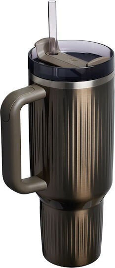 Stanley Quencher H2.O Fluted Becher mit Griff Thermosflasche Rostfreier Stahl BPA Frei 1.18lt Wisteria Glanz mit Stroh und Handgriff