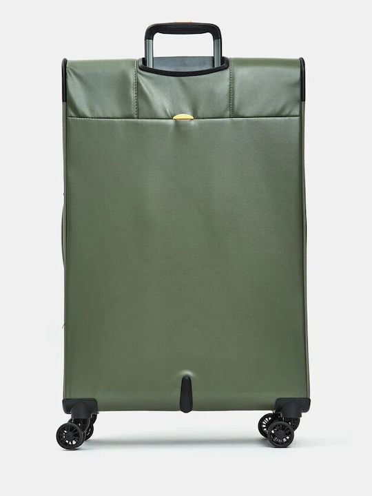 Mandarina Duck Eco Coated Large Fabric Travel Suitcase Olive Green With 4 Wheels Height 78cm