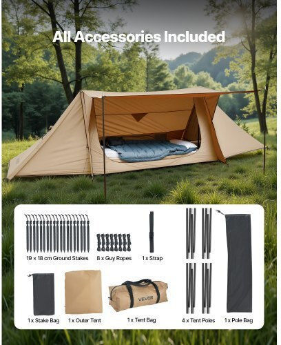 Vevor Σκηνή Camping Μπεζ για 2 Άτομα 330x120εκ.