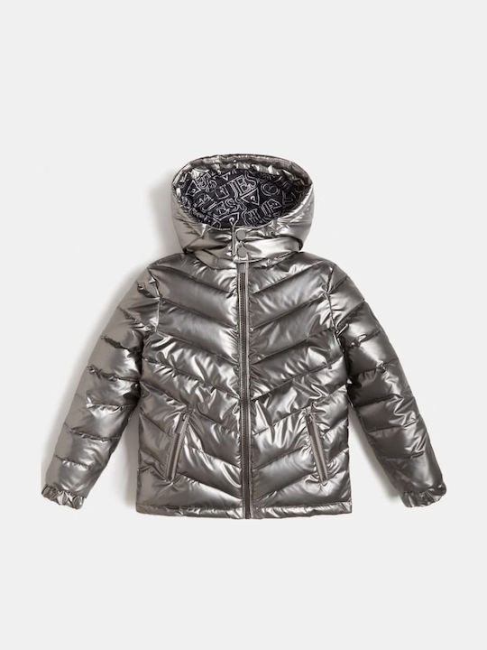 Kids' Quilted Jacket Short with Hood Silver