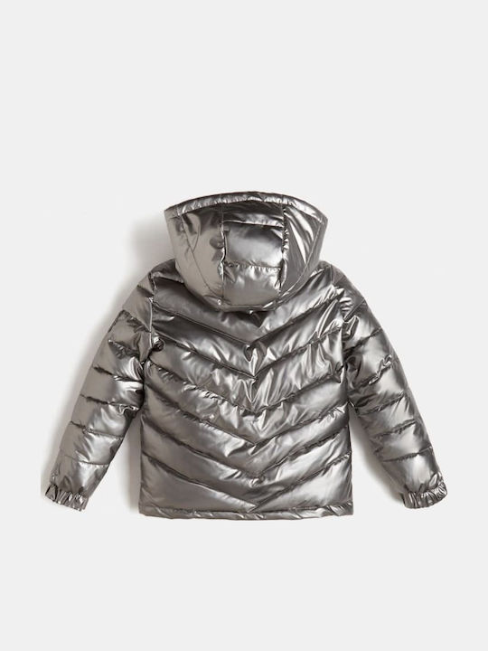 Kids' Quilted Jacket Short with Hood Silver