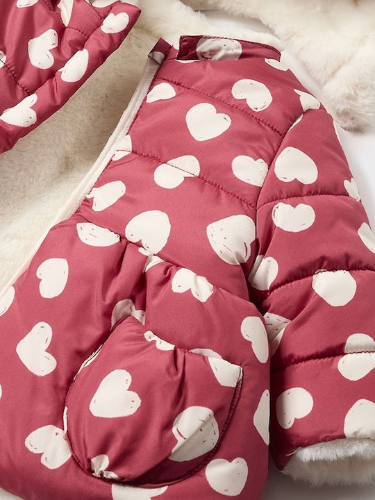 Kids' Casual Jacket Short Double Sided with Lining & Hood Burgundy