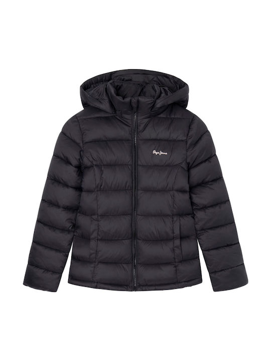 Simone Kids Quilted Short Coat with Hood Black