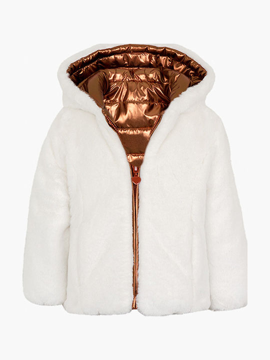 Kids Fur Short Double Sided Hooded Gold