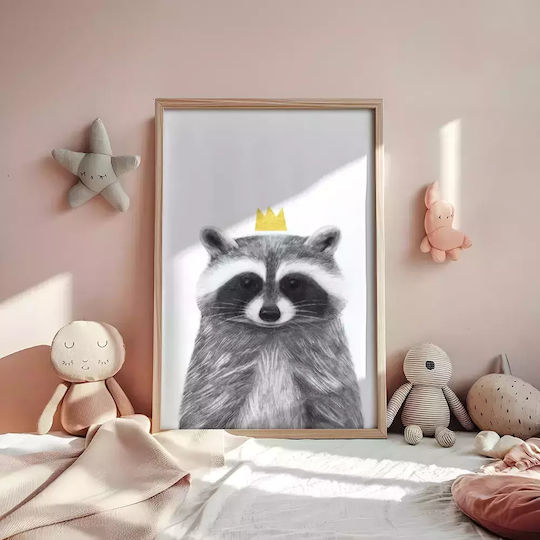 Παιδικό Κάδρο Queen Racoon με Λευκή Κορνίζα από Πλαστικό 21x30εκ.