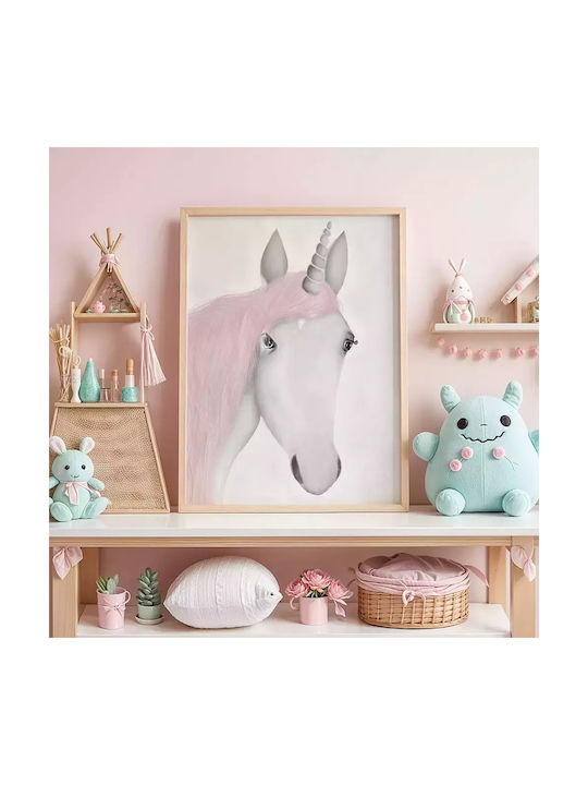 Tablou Copilăresc Unicorn cu Ramă Albă din Plastic 21x30buc