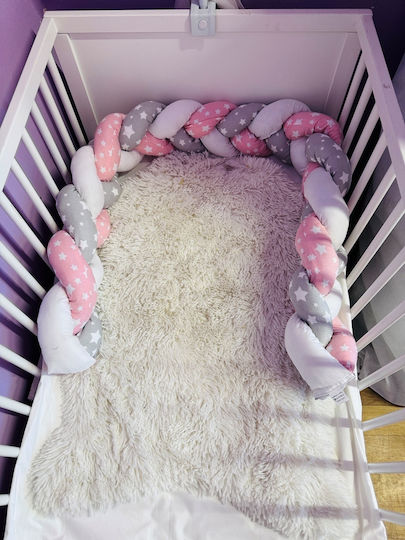 Crib Bumpers Braided Inside Pink, Gray, White