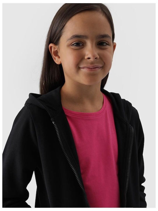 Athletic Kids Sweatshirt Cardigan Cotton with Hood Black