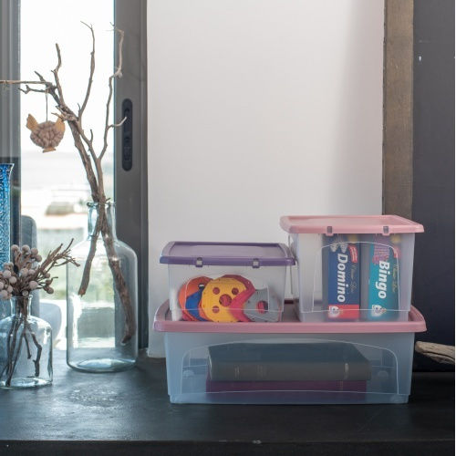 Viomes Plastic Storage Box with Wheels and Lid Pink 39x30x14cm 1pcs