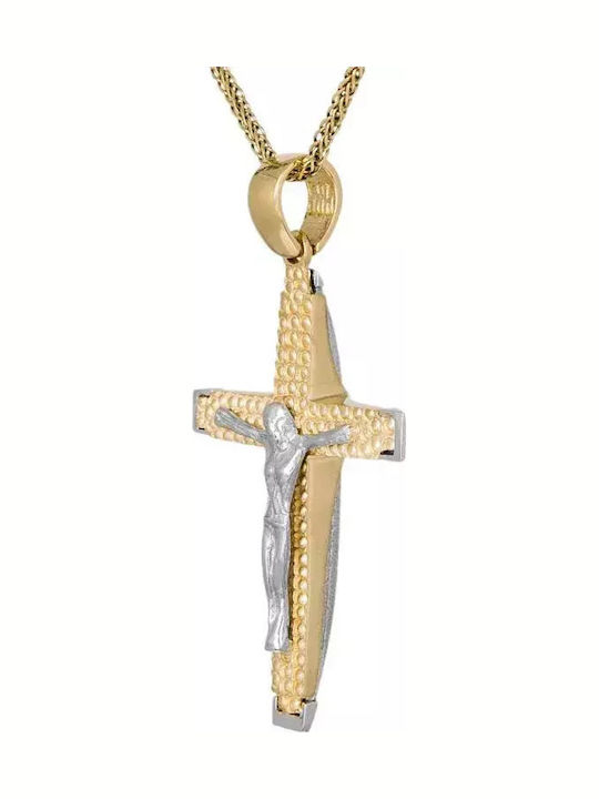 Men's Gold Cross 14K Double Sided with the Crucified with Chain