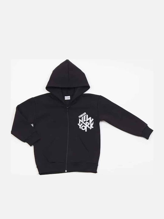 Kids Sweatshirt Cardigan Cotton with Hood Black
