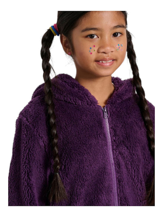 Athletic Kids Cardigan Fleece with Hood Purple