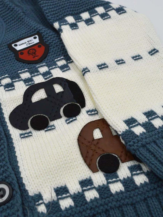 Kids Cardigan Knitted Blue Raf, Ecru