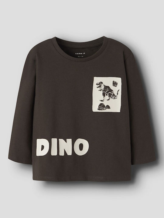 Kids' Shirt Long Sleeve Brown Dino