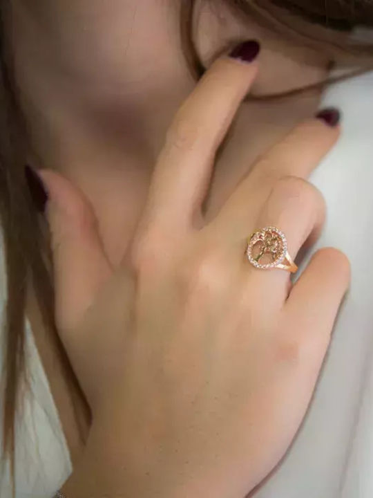 Ring with Pearls & Zircon made of Gold 14K