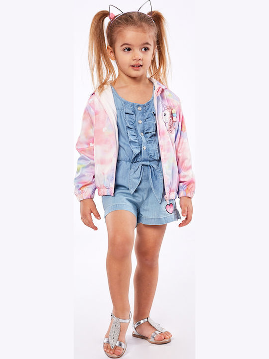 Shinny Unicorn Kids Casual Short Windproof Coat with Hood Pink