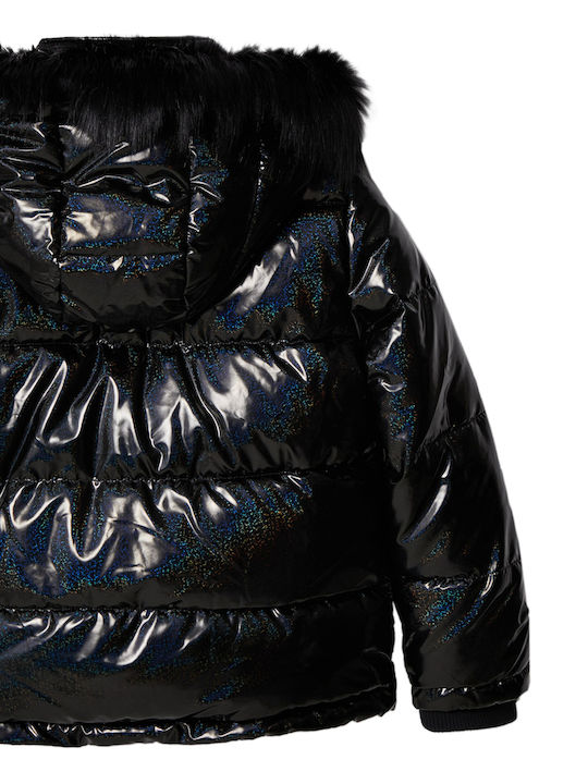 Kids' Quilted Jacket Short with Hood Black Saturno