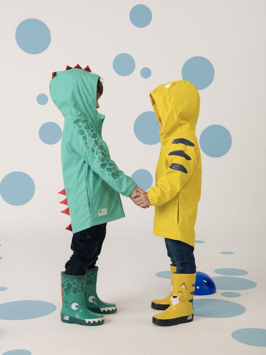 Waterproof Kids' Trench Coat with Lining & Hood Green