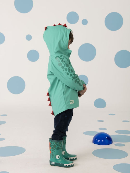 Waterproof Kids' Trench Coat with Lining & Hood Green