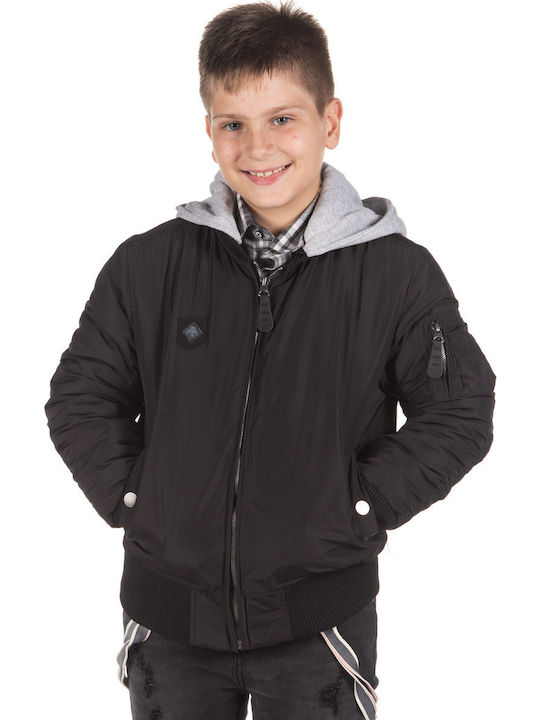 Jacket Παιδικό Casual Μπουφάν Κοντό με Κουκούλα Χακί