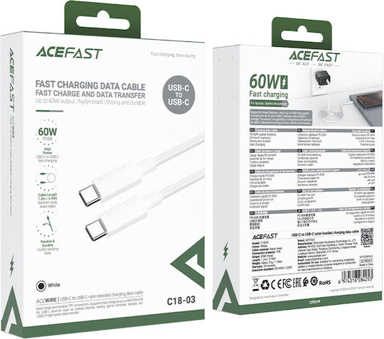Acefast USB 2.0 Cable USB-C male - USB-C 60W White 1.2m