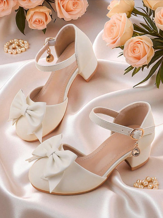 Kids Leather Ballerinas with Hoop & Loop Closure White