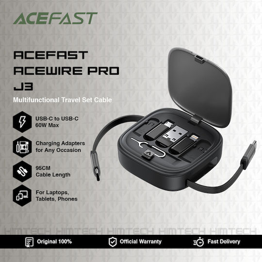 Acefast Retractable USB to Lightning / micro USB Cable 3A Μαύρο 0.95m