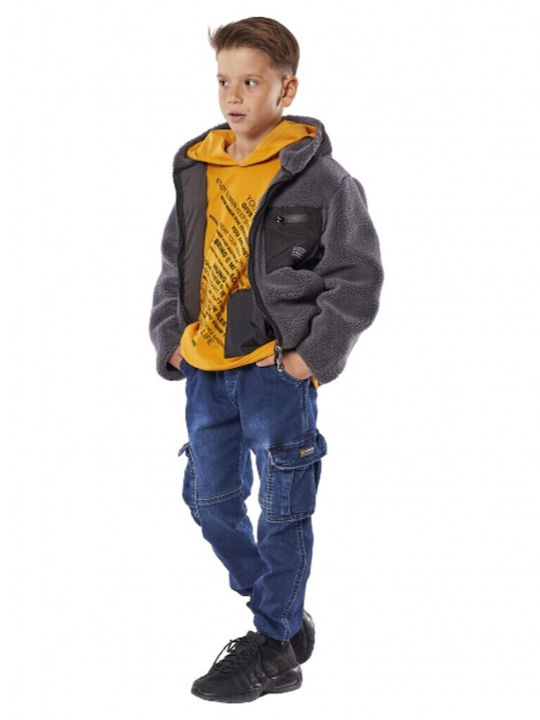 Kids Cardigan Fleece with Hood Gray