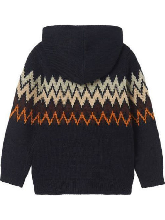 Kinderstrickjacke Gestrickt mit Kapuze Marineblau