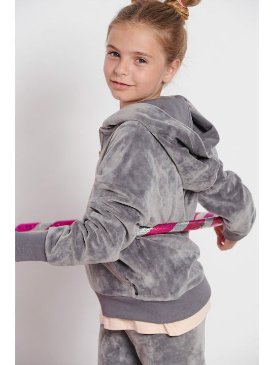 Athletic Kids Cardigan with Hood Gray Lux