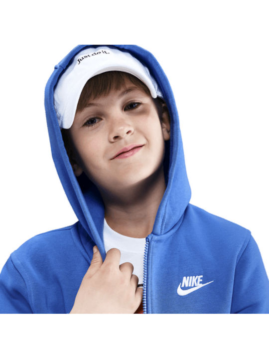 Fleece Παιδική Φούτερ Ζακέτα με Κουκούλα και Τσέπες Μπλε Sportswear Club