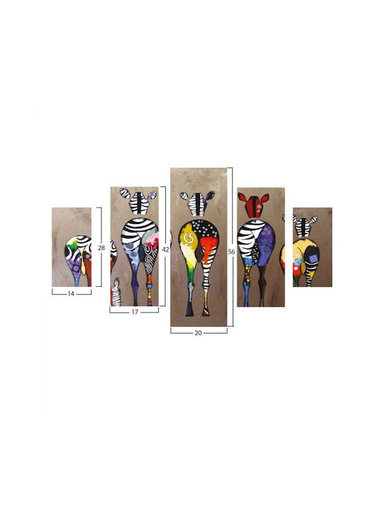 HomeMarkt Colorful Zebras Πεντάπτυχος Πίνακας Ξύλινος 56x92cm