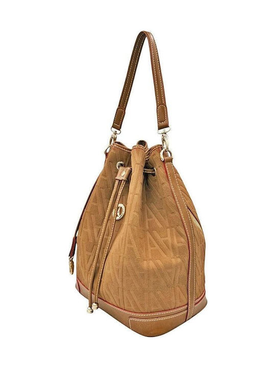 Women's Suede Drawstring Bag in Tabac Brown