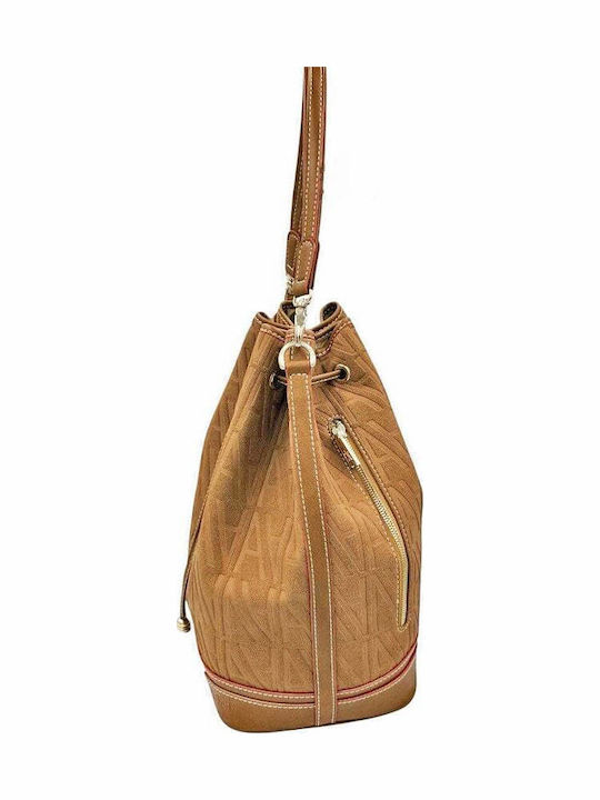 Women's Suede Drawstring Bag in Tabac Brown