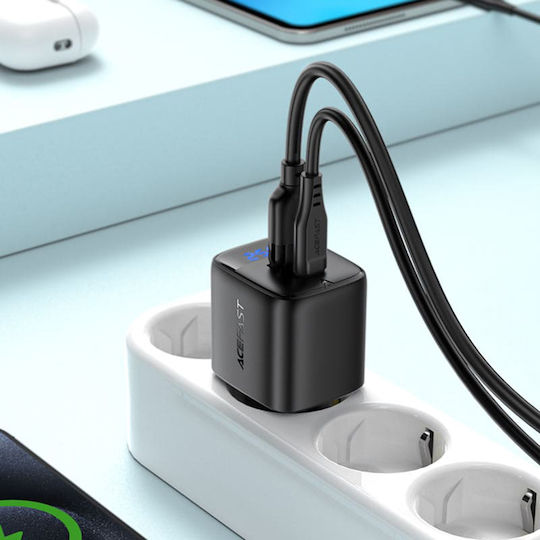 Acefast Φορτιστής Χωρίς Καλώδιο GaN με Θύρα USB-A και Θύρα USB-C 25W Μαύρος (A114)