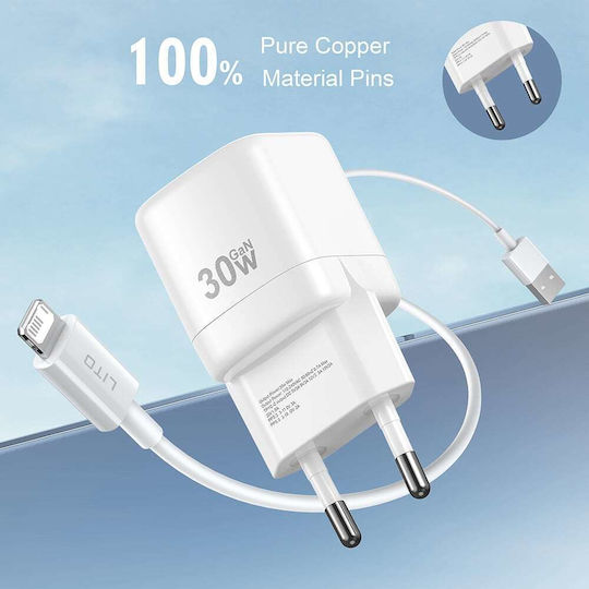 Lito Ladegerät ohne Kabel GaN mit USB-C Anschluss 30W Stromlieferung Weißs (LC11)