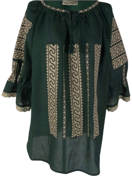 Bluza Damă Bumbac Mânecă Lungă Floral Verde Mușchi