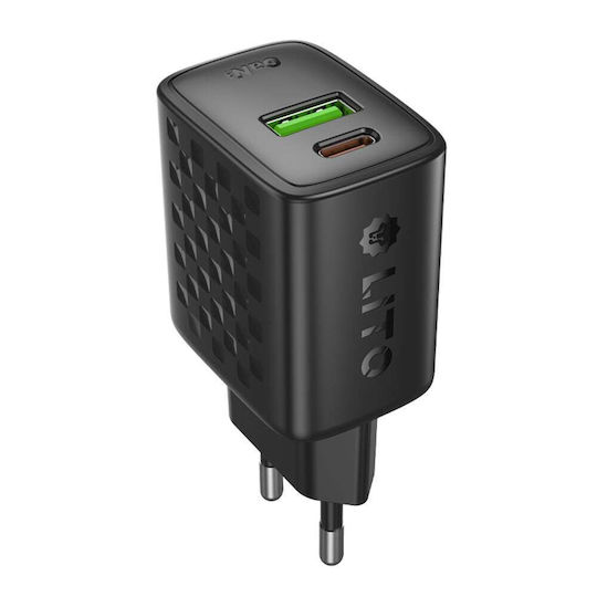 Lito Charger Without Cable GaN with USB-A Port and USB-C Port 30W Quick Charge 3.0 Blacks (LC19)
