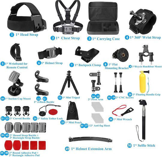 Techsuit Zubehörset für GoPro / SJCam Max / Held 12 / Held 11 / Held 10 / Held 9 / Held 8