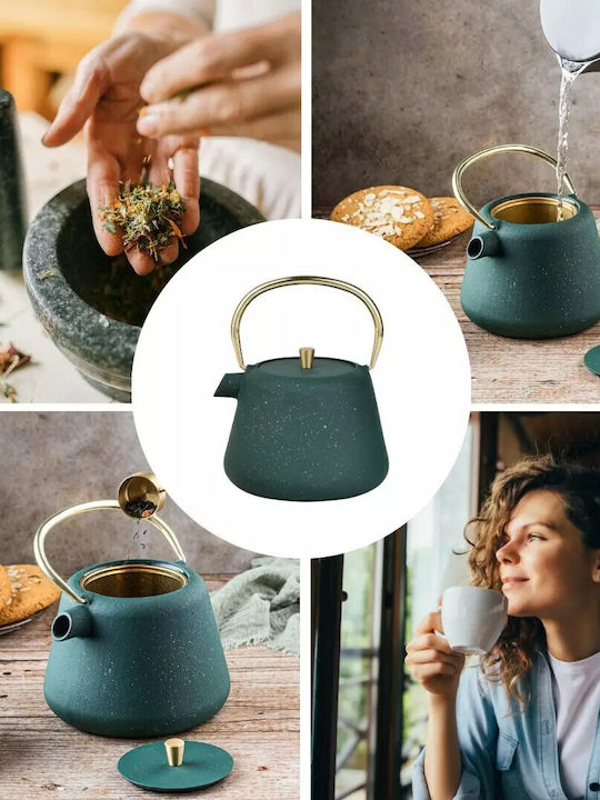 KING Hoff Kettle Teekanne mit Filter Gusseisen Grün 1000ml