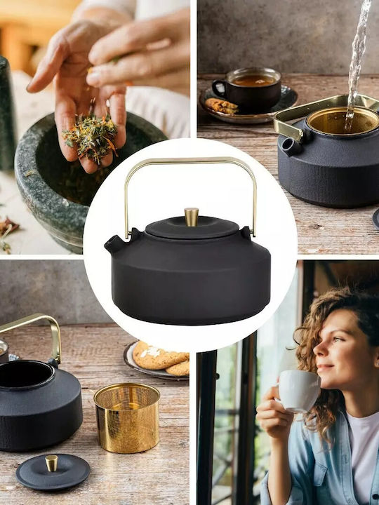 KING Hoff Teapot with Filter Cast Iron Black 1000ml