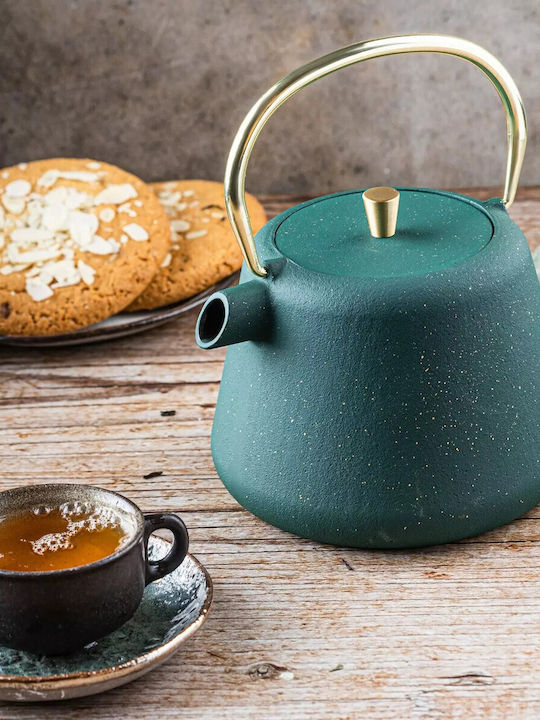 KING Hoff Kettle Teekanne mit Filter Gusseisen Grün 1000ml