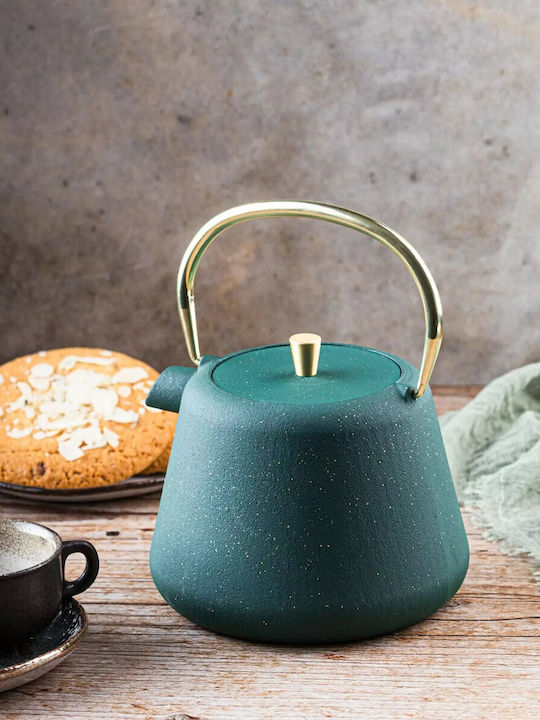 KING Hoff Kettle Teekanne mit Filter Gusseisen Grün 1000ml