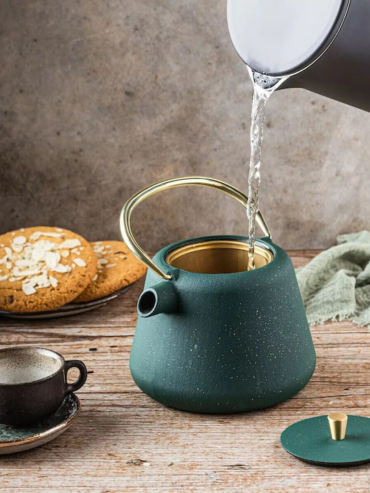 KING Hoff Kettle Teekanne mit Filter Gusseisen Grün 1000ml