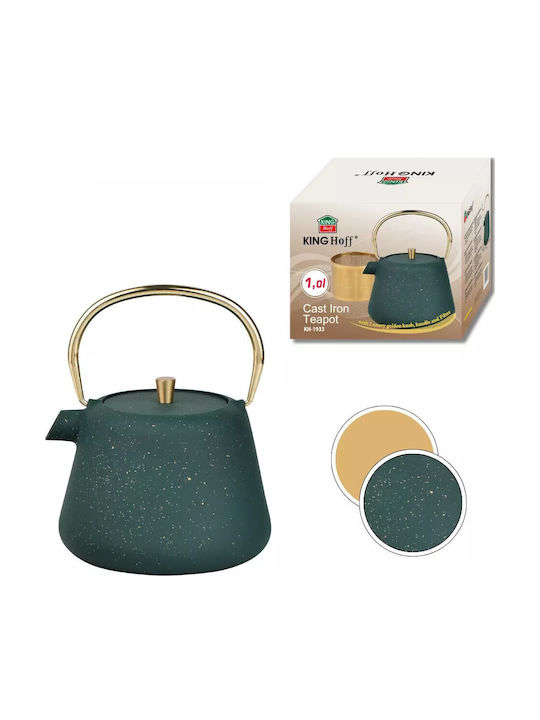 KING Hoff Kettle Teekanne mit Filter Gusseisen Grün 1000ml