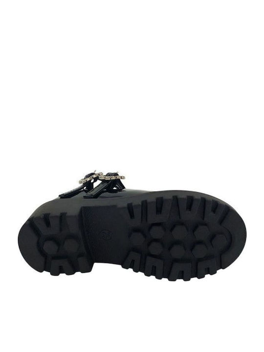 Kids Patent Leather Ballerinas with Hoop & Loop Closure Black