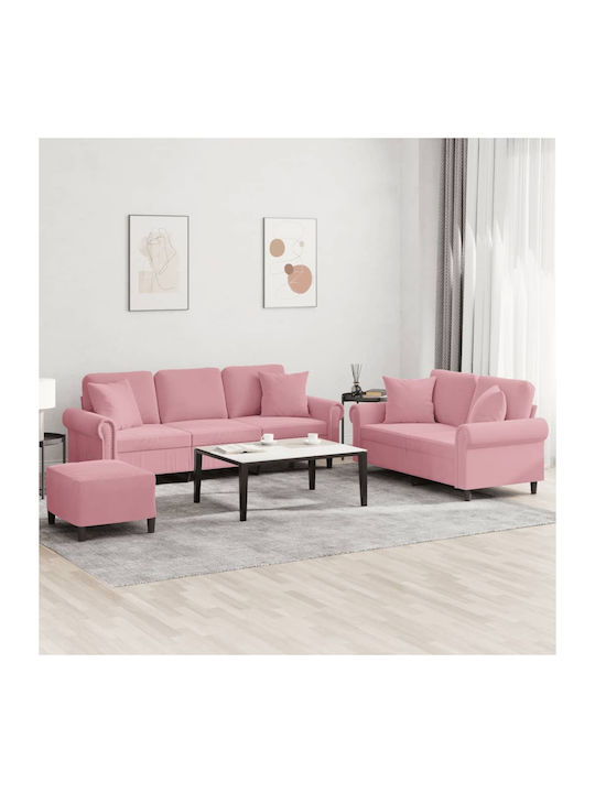Living Room Furniture Set 3-Seater & 2-Seater & Stool Pink