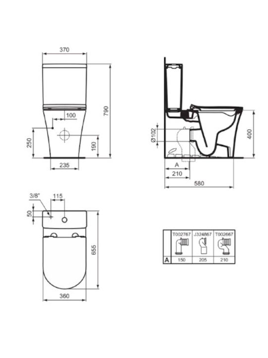 Ideal Standard Λεκάνη Δαπέδου με Καζανάκι με Κάλυμμα Soft Close Λευκή