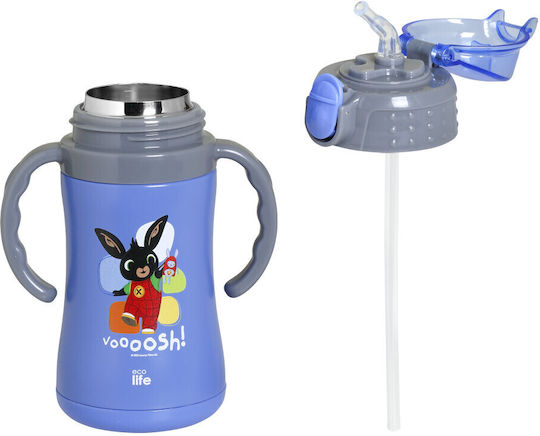 Ecolife Kids Water Bottle Thermos Stainless Steel with Straw Blue 300ml